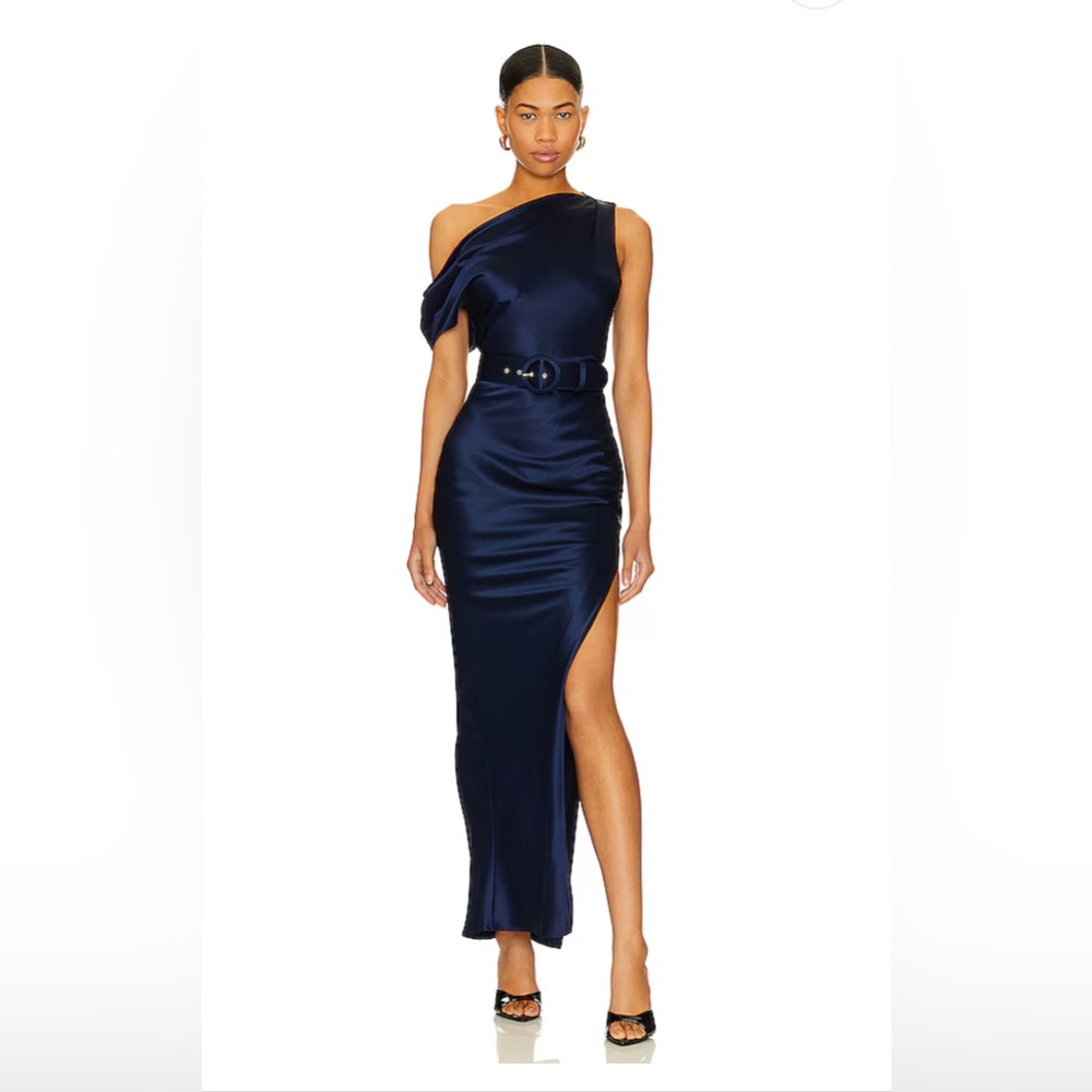 NWT NICHOLAS Eartha Off The Shoulder Gown in Dark Ink, size 2